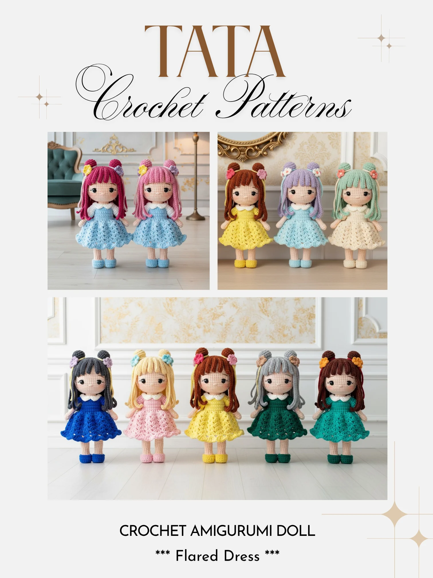 PDF Pattern | Crochet Doll in Flared Dress - Amigurumi Doll Crochet product image (3)