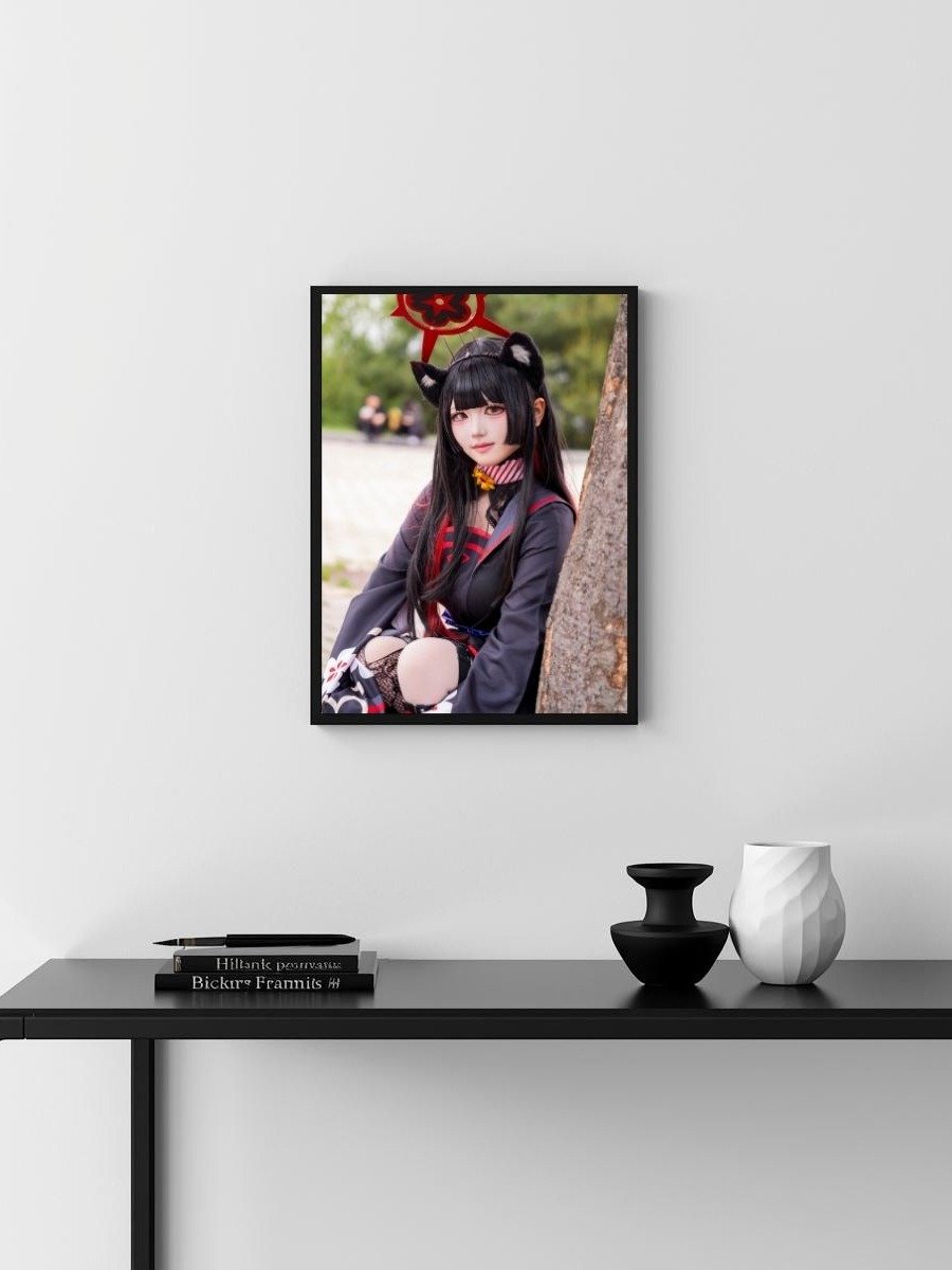 Black Red Kimono Cat Ears Cosplay – Glossy 8x10 Metal Print product image (3)