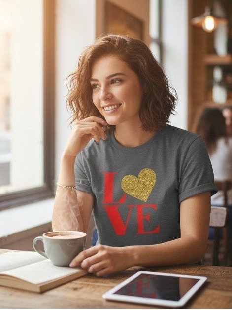 Love in Red Letters Gold Heart Oversized Tee product image (2)