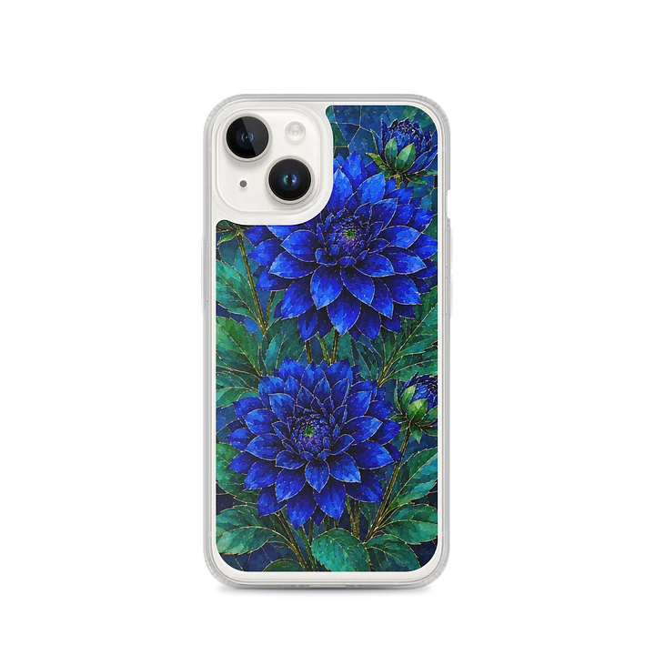 Deep Sapphire Blue And Emerald Green Dahlia Mosaic Premium Soft Silicone iPhone Case - MagSafe Compatible product image (4)