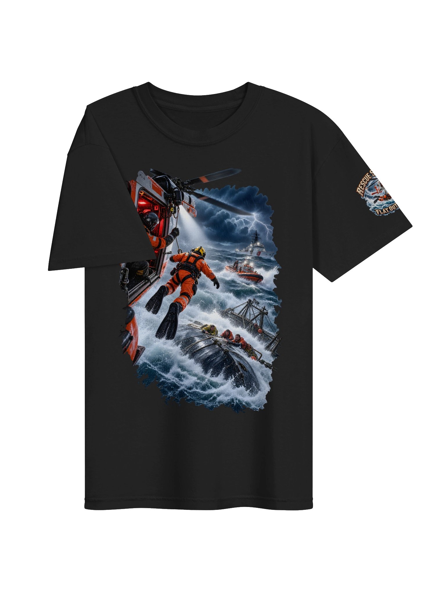 Into the Storm. Bring Them Home. Coast Guard Rescue Swimmer T-Shirt | FLAT OUT BROKEN™ product image (5)