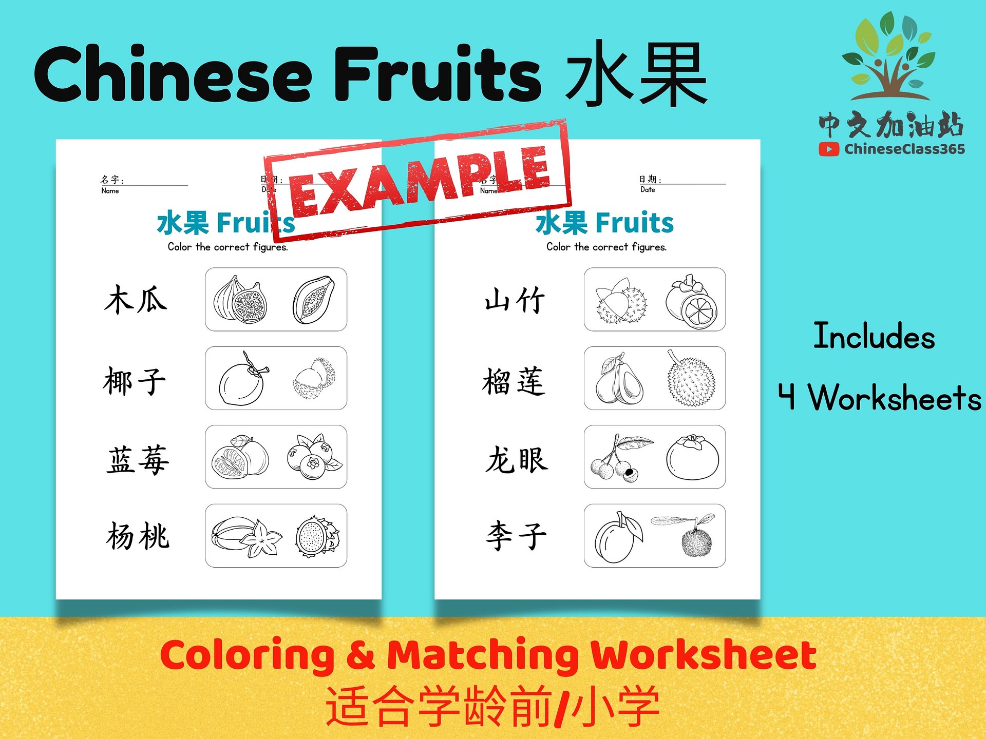 Mandarin Fruits Color & Match | Chinese Hanzi Activity Pack | Printable PDF product image (3)