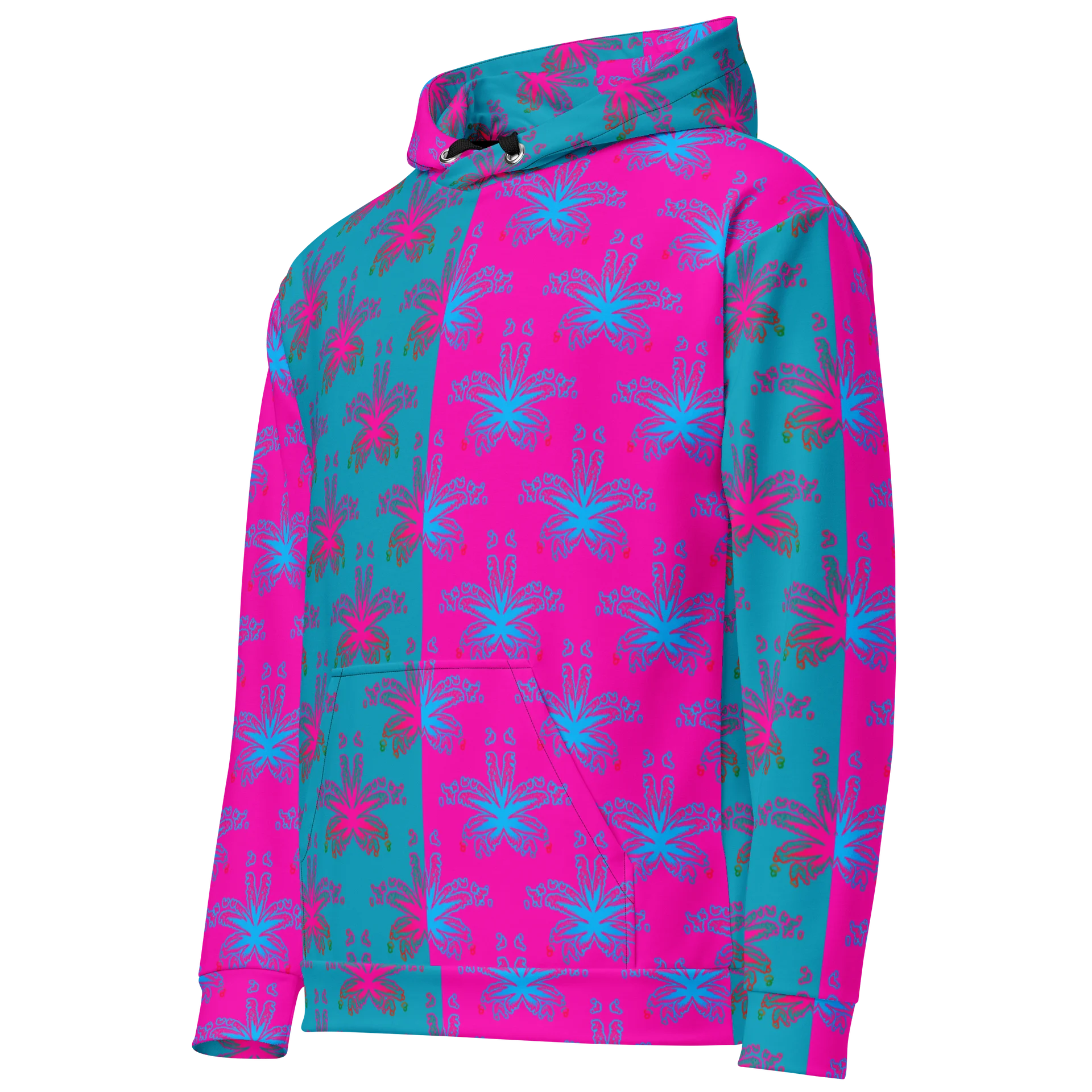 Stoner Circus Unisex Hoodie, Cotton Candy Color Cannabis Clothing, Hot Pink Blue Weed Leaf Pattern 420 Festival Fashion product image (3)