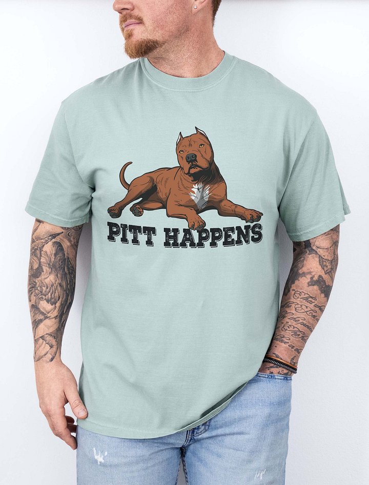 Pitt Happens T-Shirt of a Pitbull Terrier (Cropped Ears - Red) | Funny T-Shirt for Pitbull, Bully, and Staffordshire Terrier Paw-rents product image (2)