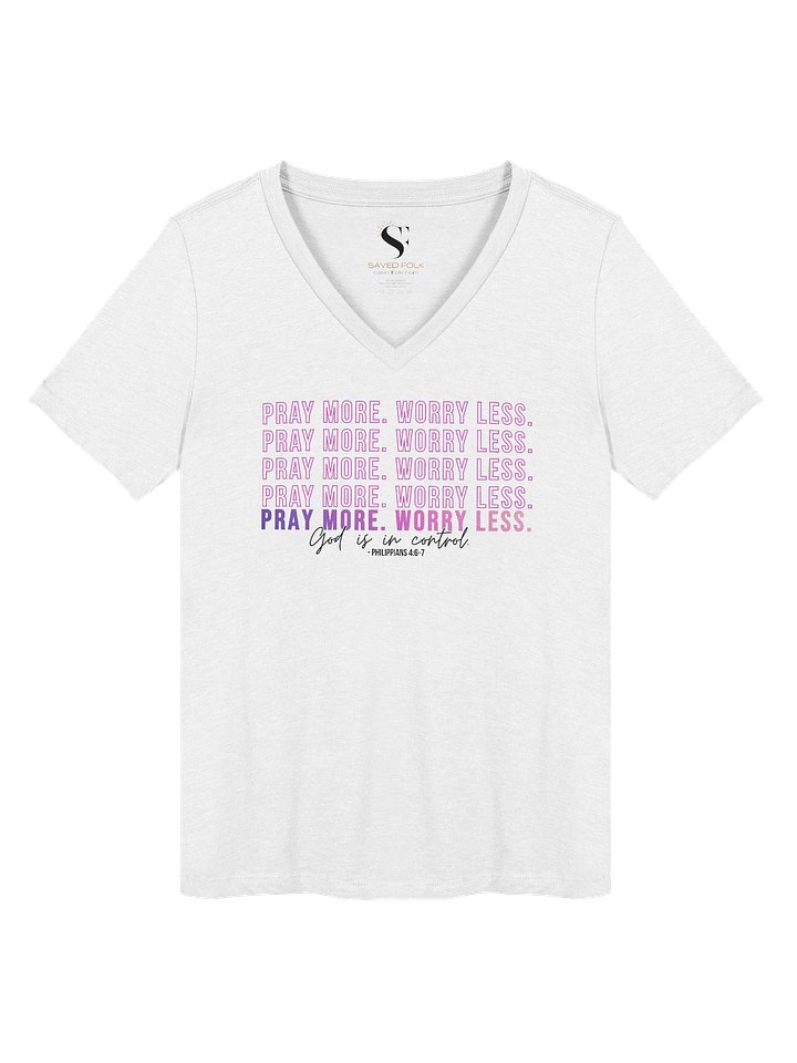 Pray More Worry Less 2.0 V-Neck Tee - Pink Gradient - Light Colors product image (1)