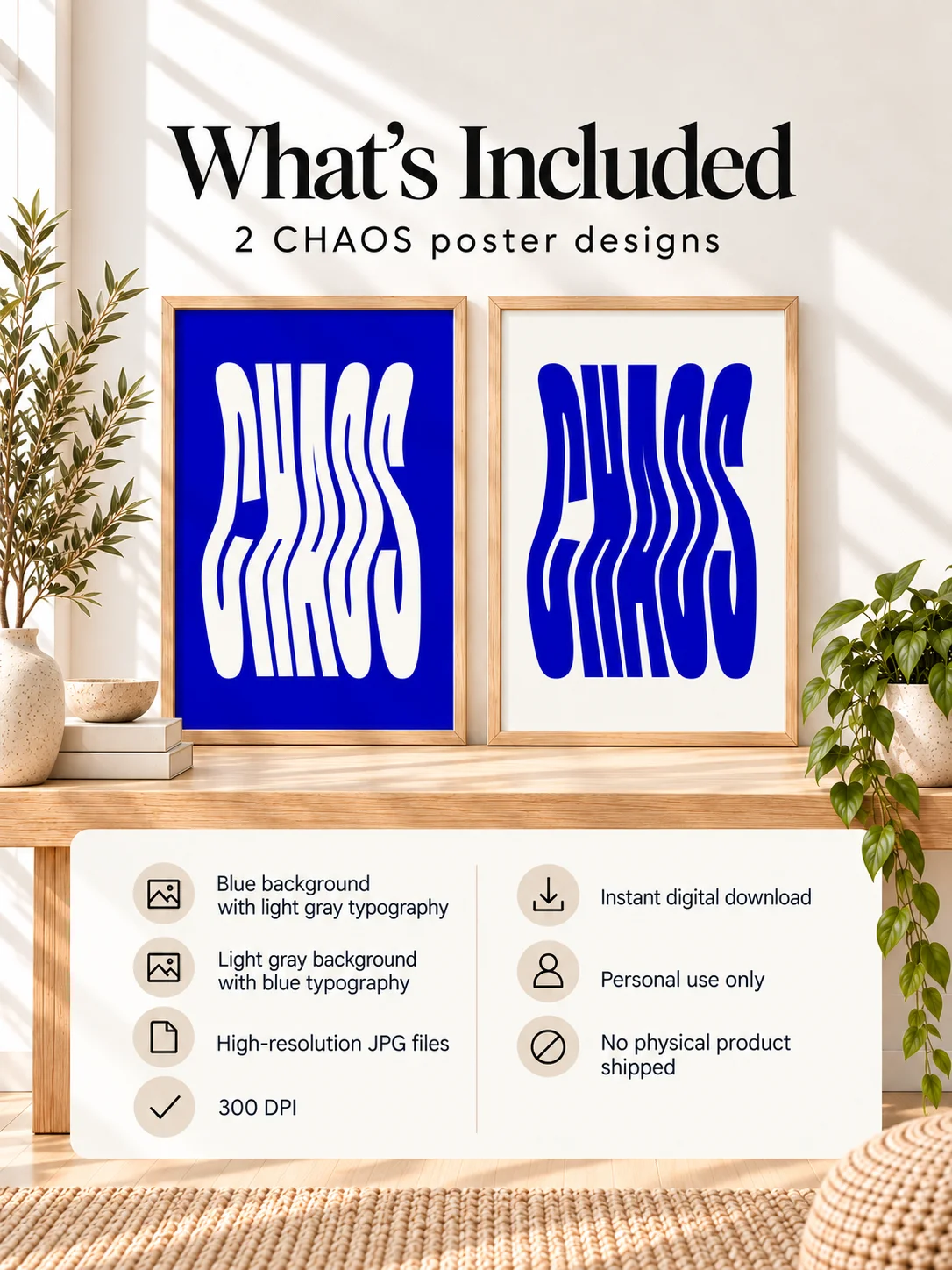 CHAOS Wavy Typography Poster Blue Printable Wall Art Retro Y2K Digital Download Trendy Dorm Decor Abstract Statement Print product image (2)