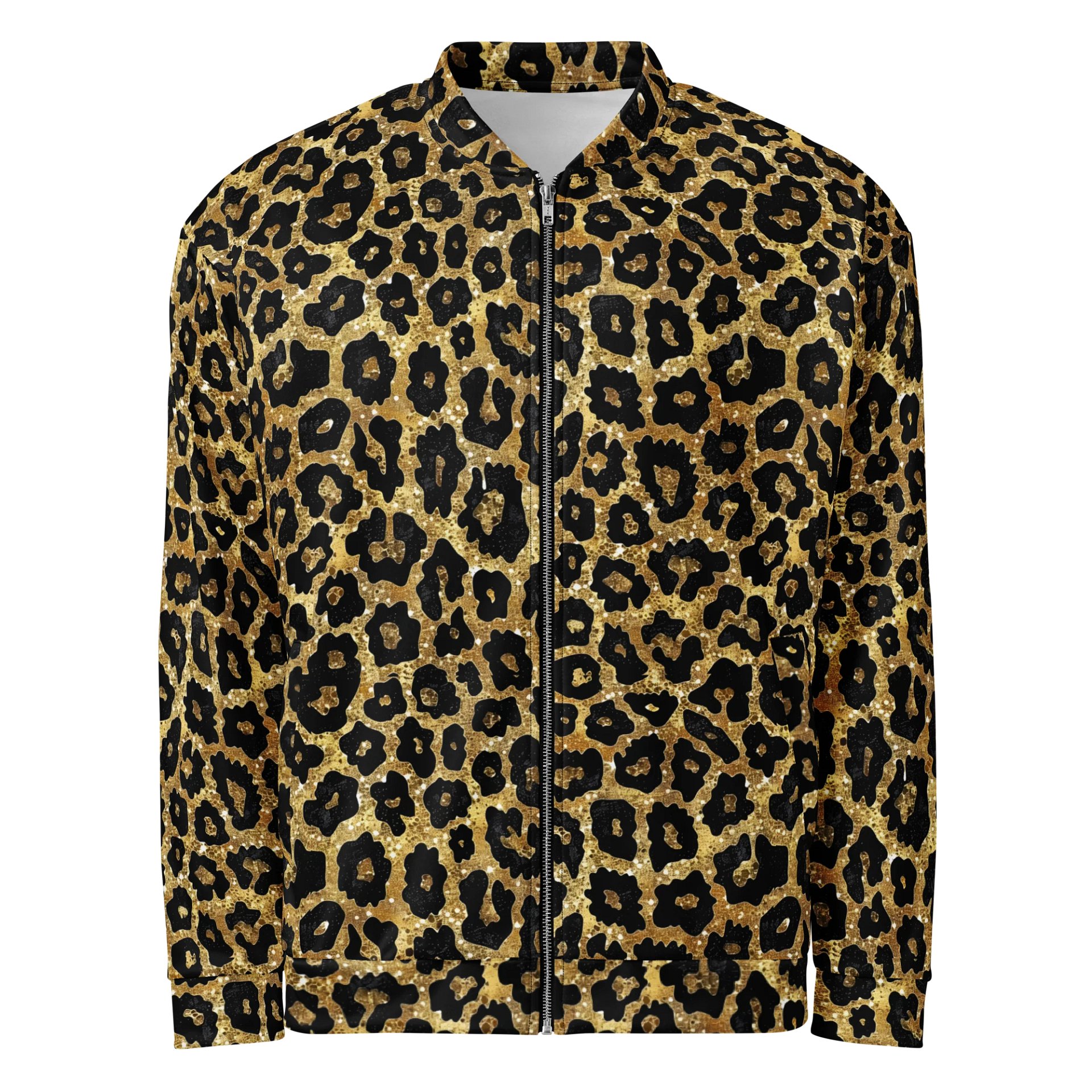 Stylish Black and Gold Leopard Print Bomber Jacket product image (1)
