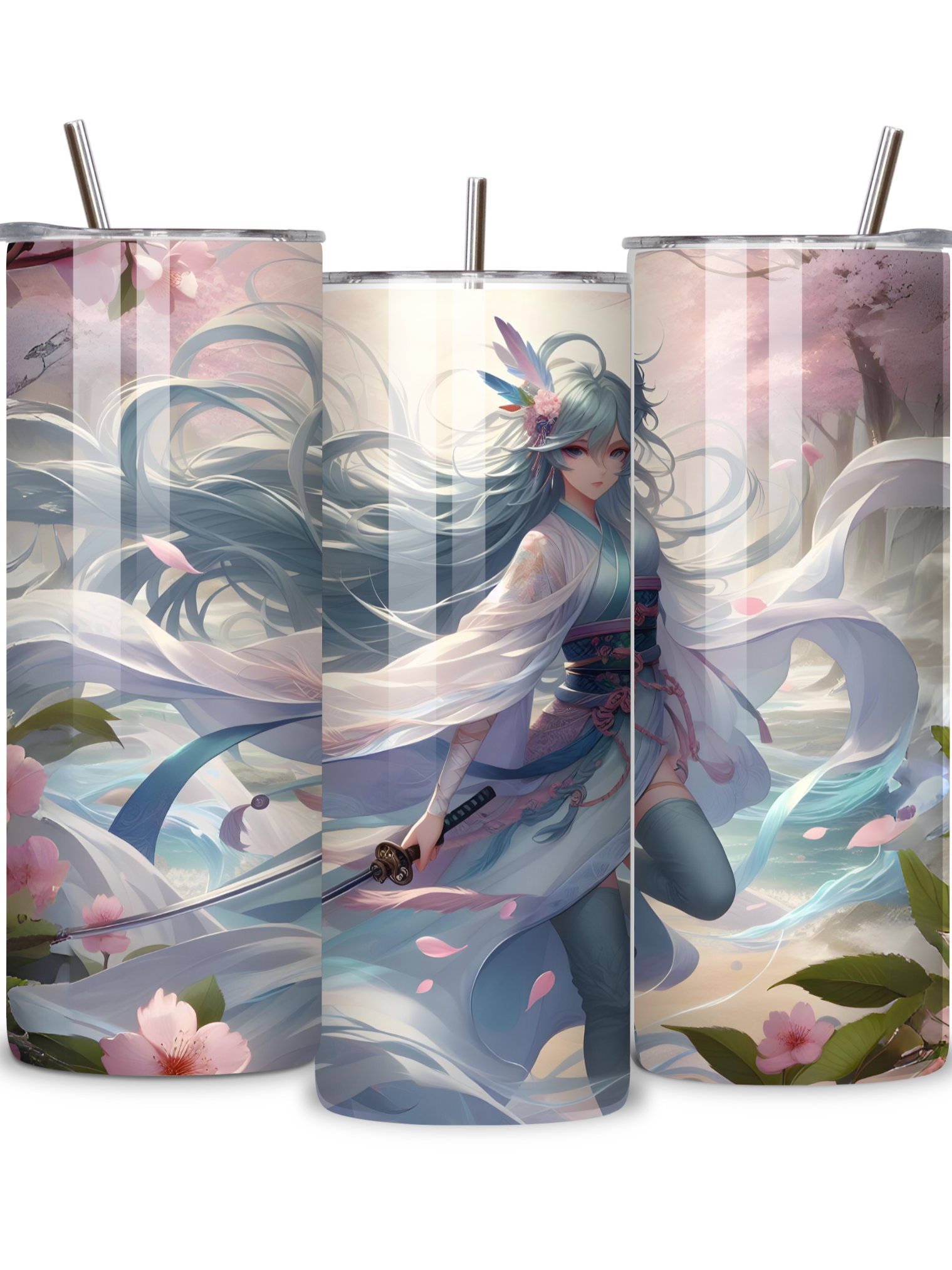 Elemental Anime Girl 20oz Skinny Tumblers with Metal Straws – Fire, Water, Earth, and Wind Designs – Double-Walled Insulated Stainless Steel Tumbler, Gift for Anime Fans and Nature Lovers (Wind) product image (2)
