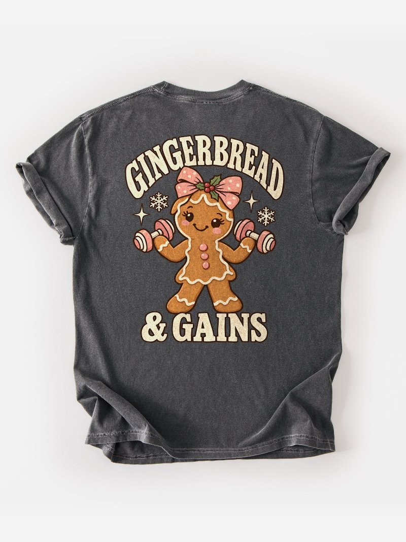 Gingerbread & Gains Oversized Gym Tee | Christmas Gym Shirt product image (1)