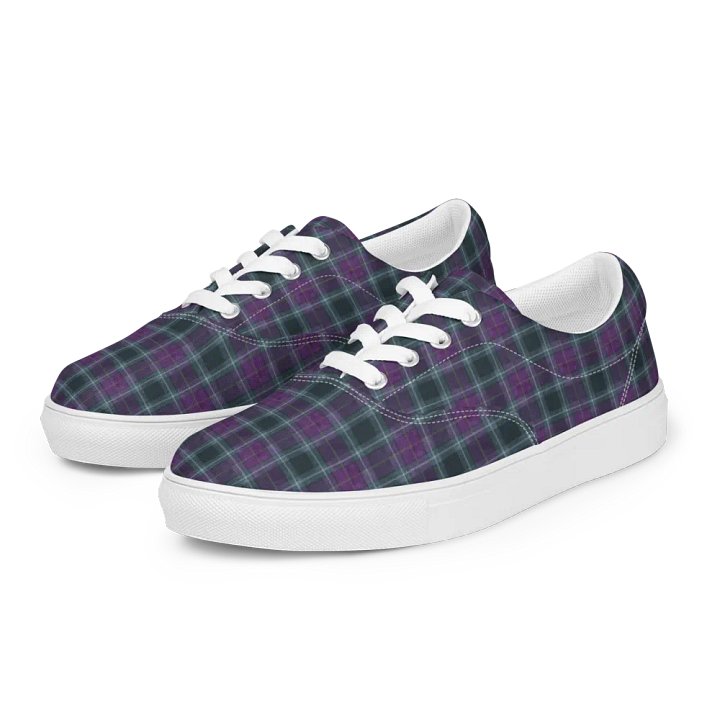 Purple/Green Plaid Women's Lace-Up Canvas Shoes product image (2)