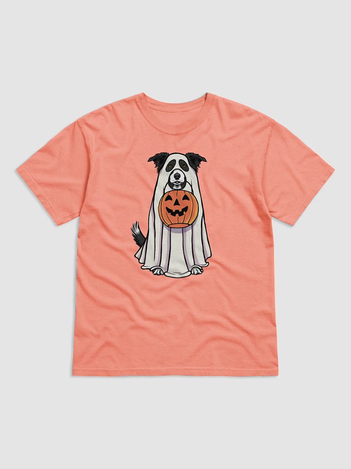 Funny Halloween Border Collie T-Shirt | Funny Border Collie Wearing a Ghost Costume and Holding a Pumpkin Basket product image (1)