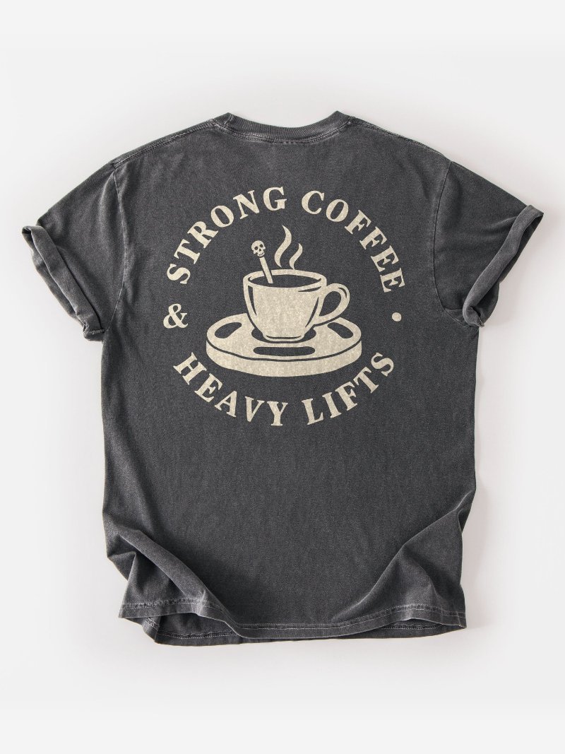 Strong Coffee & Heavy Lifts Oversized Gym Tee | Pump Cover product image (1)