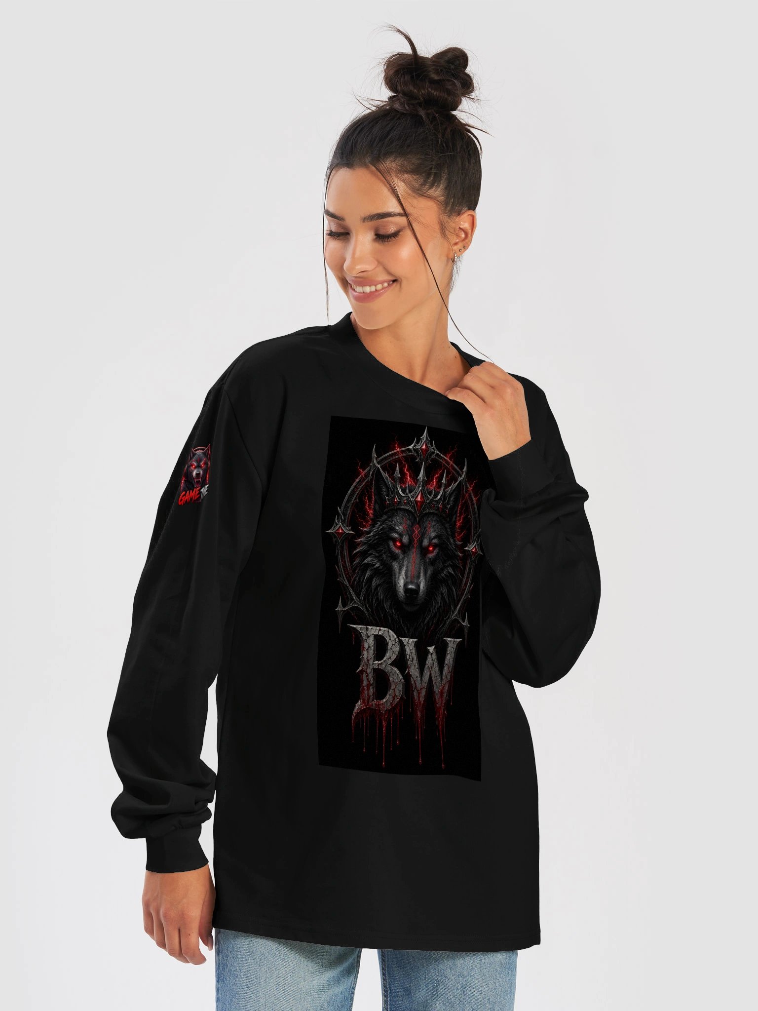 Gothic Wolf Crown BW Long Sleeve product image (33)