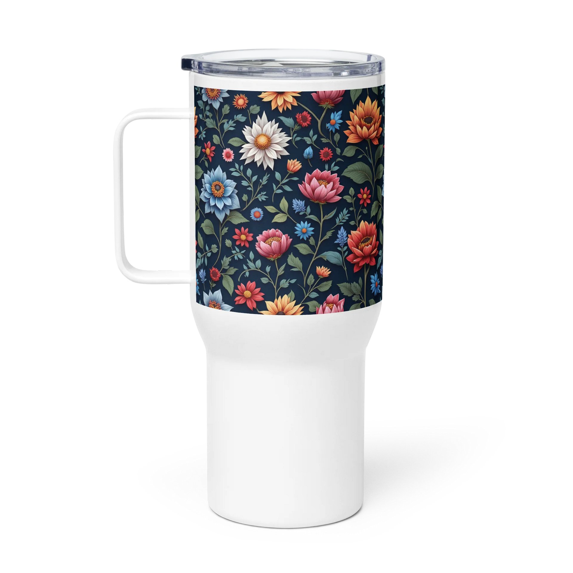 Elegant Folk Art Floral Stainless Steel Travel Tumbler with Handle product image (1)