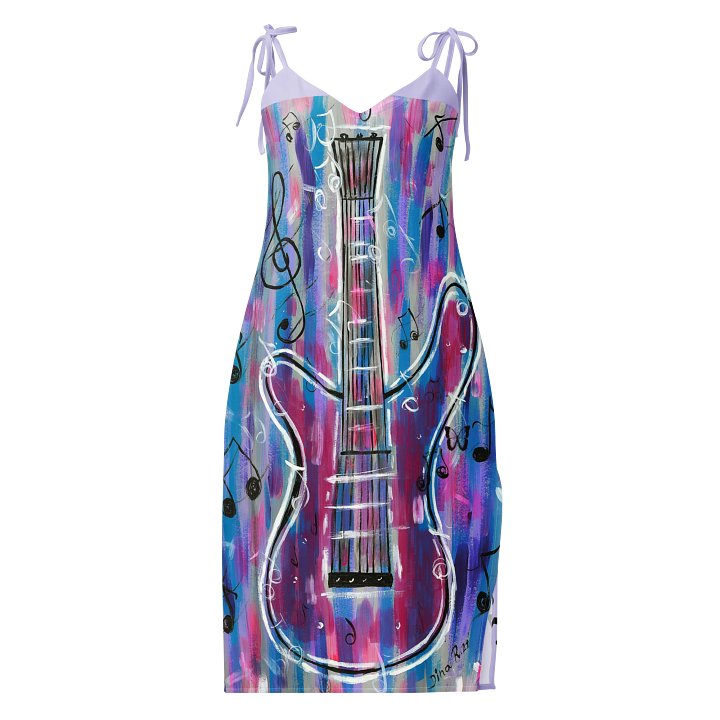 My guitar (art by Dina R.) acrylic painting picture - Slip Dress product image (1)
