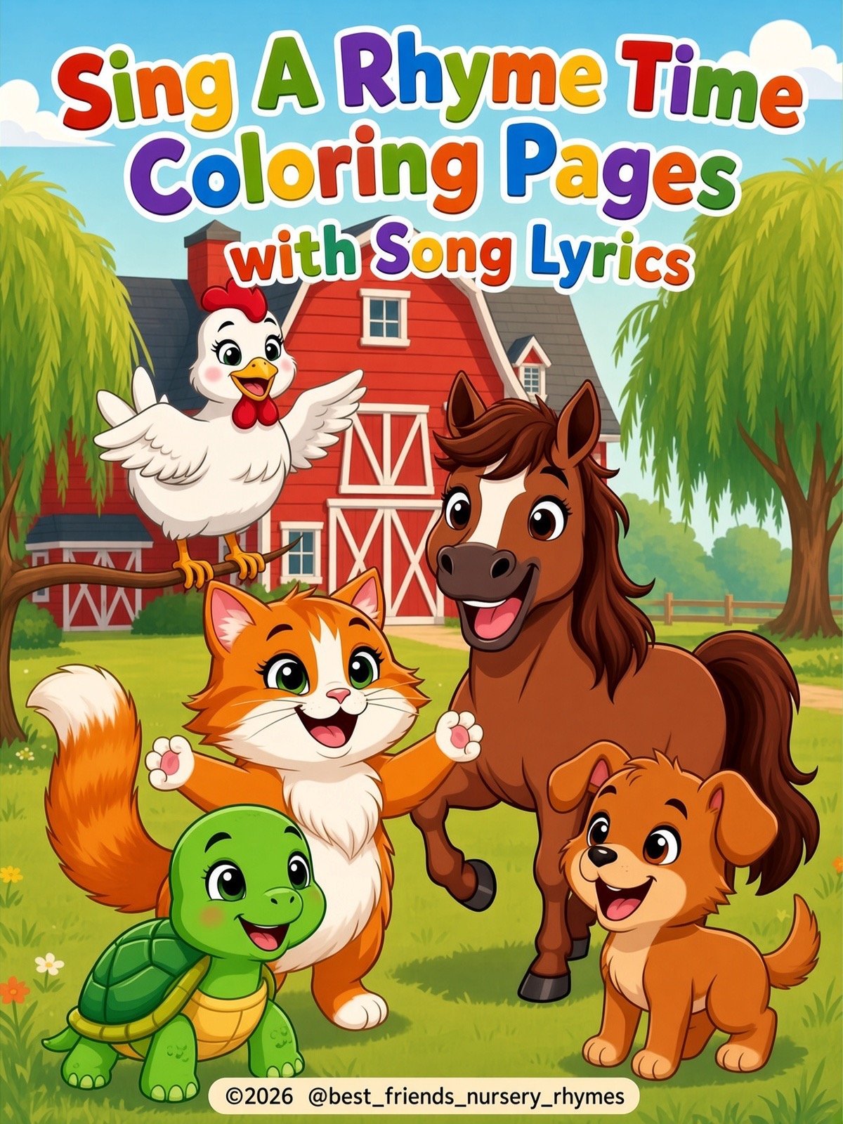 Sing A Rhyme Time 30 Page Farm Animal Cartoon Nursery Rhyme Coloring Page Bundle with Song Lyrics Printed on Each Page | Variety Pack for All Ages | Instant Digital Download | Printable PDF Format product image (1)