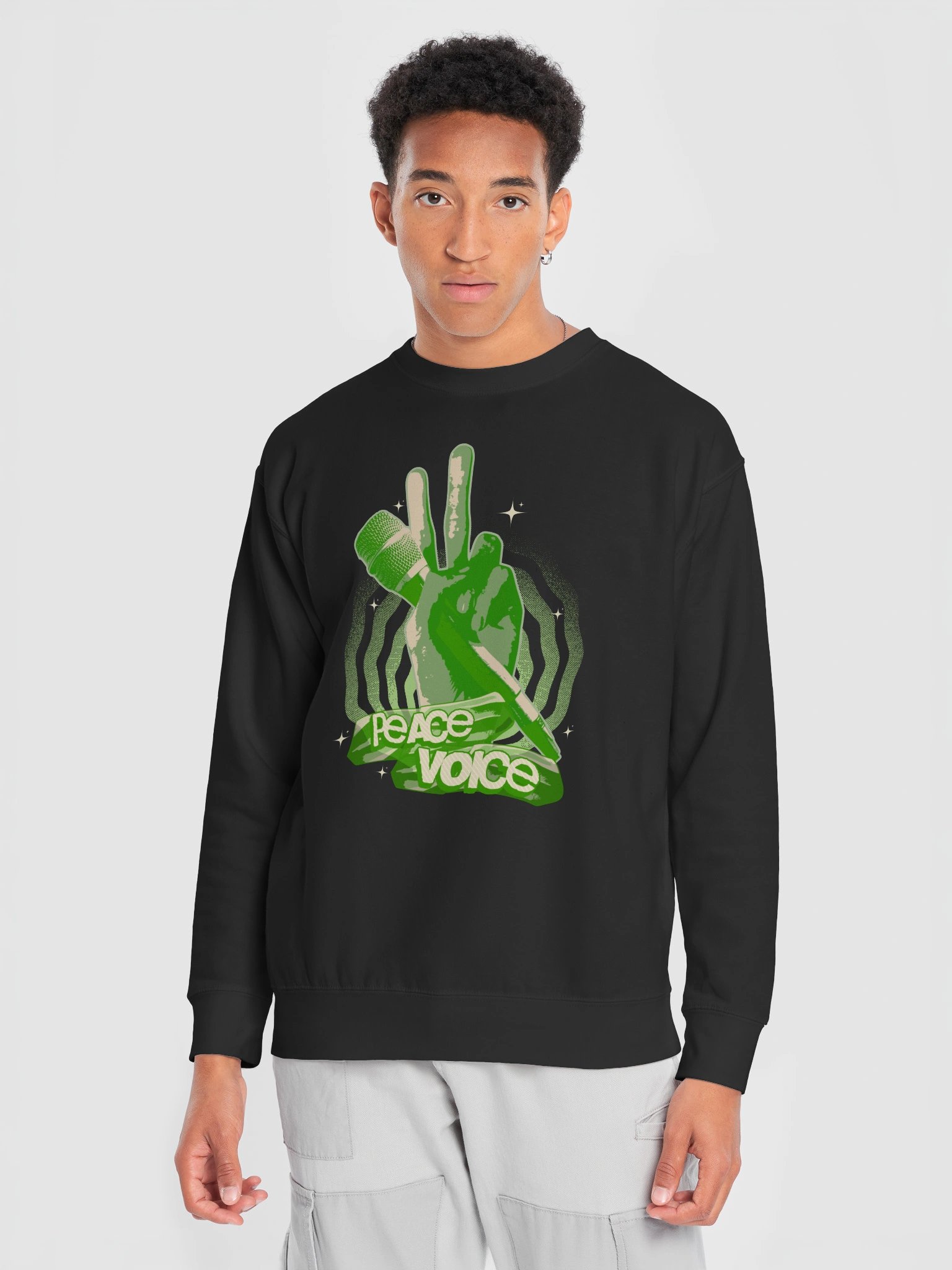 Peace Voice Sweatshirt - Hip Hop Microphone Hand Sign Sweatshirt | green design| Music Lover Rap Tee product image (5)