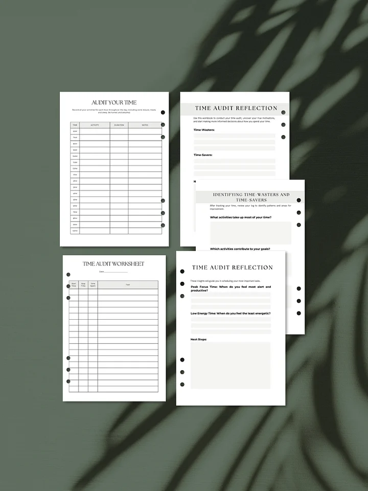 Time Audit Worksheets | A5 Productivity Printable product image (1)