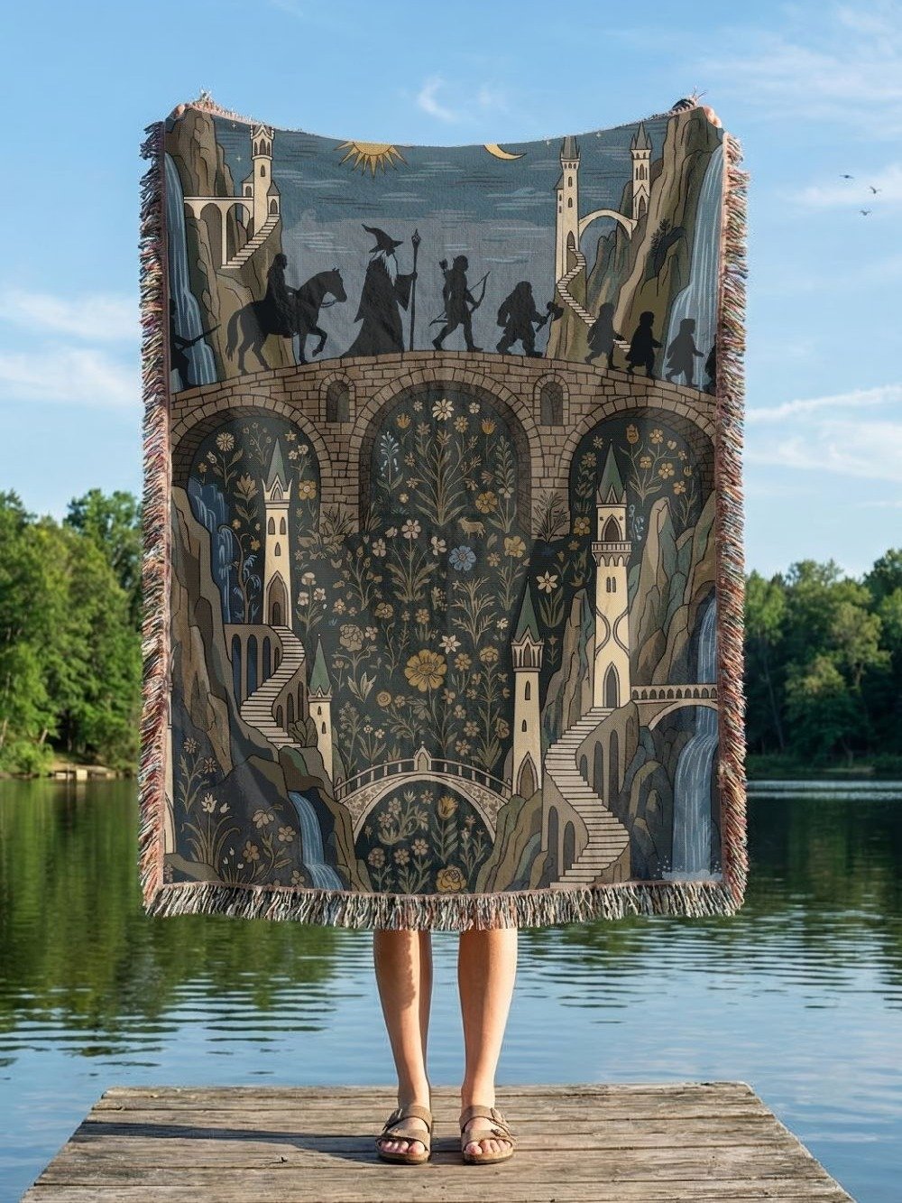 Lotr Fellowship Journey Woven Blanket — Wizard & Travelers Bridge Tapestry product image (1)