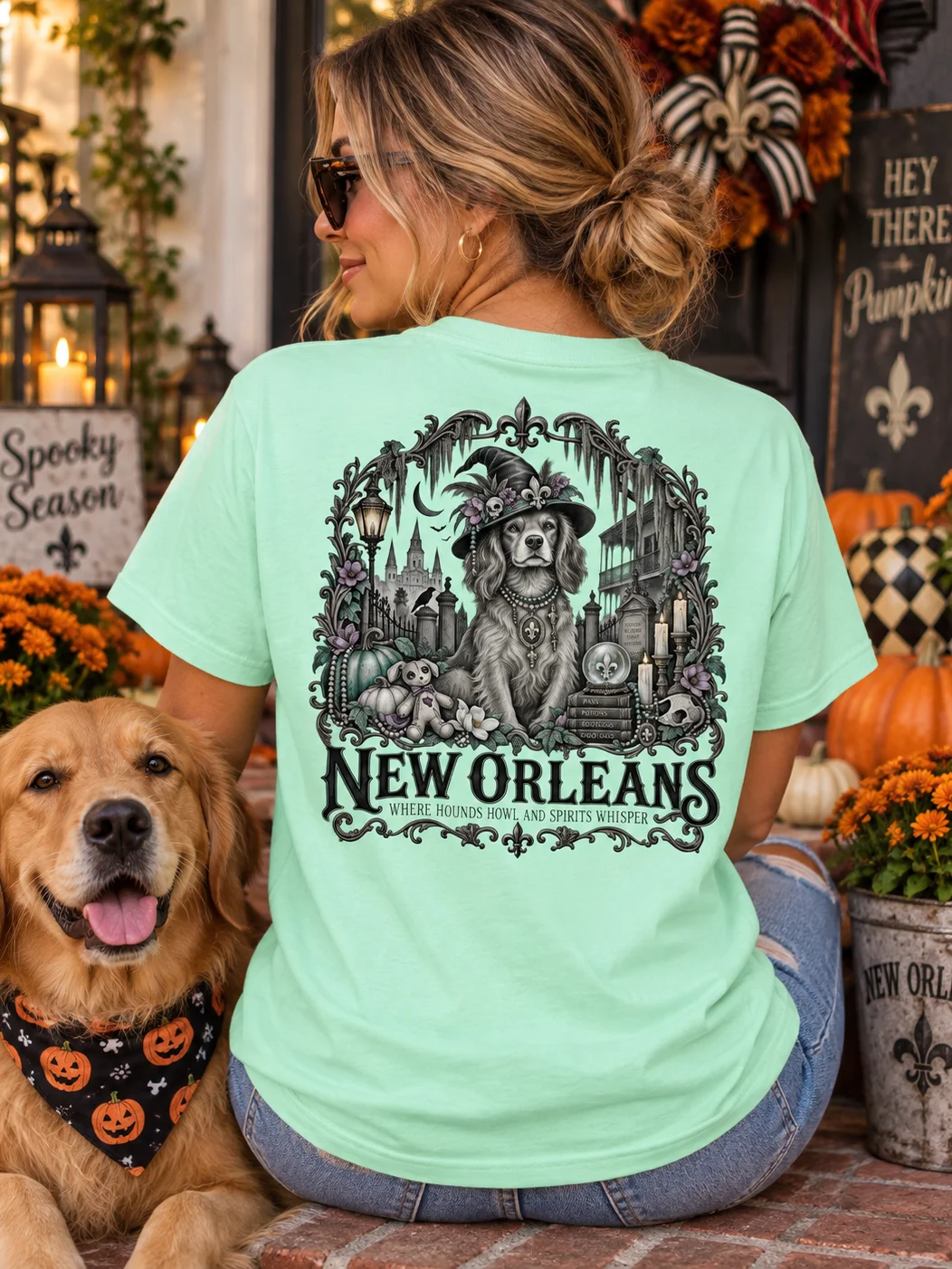 New Orleans Witchy Hound Halloween Tee product image (21)