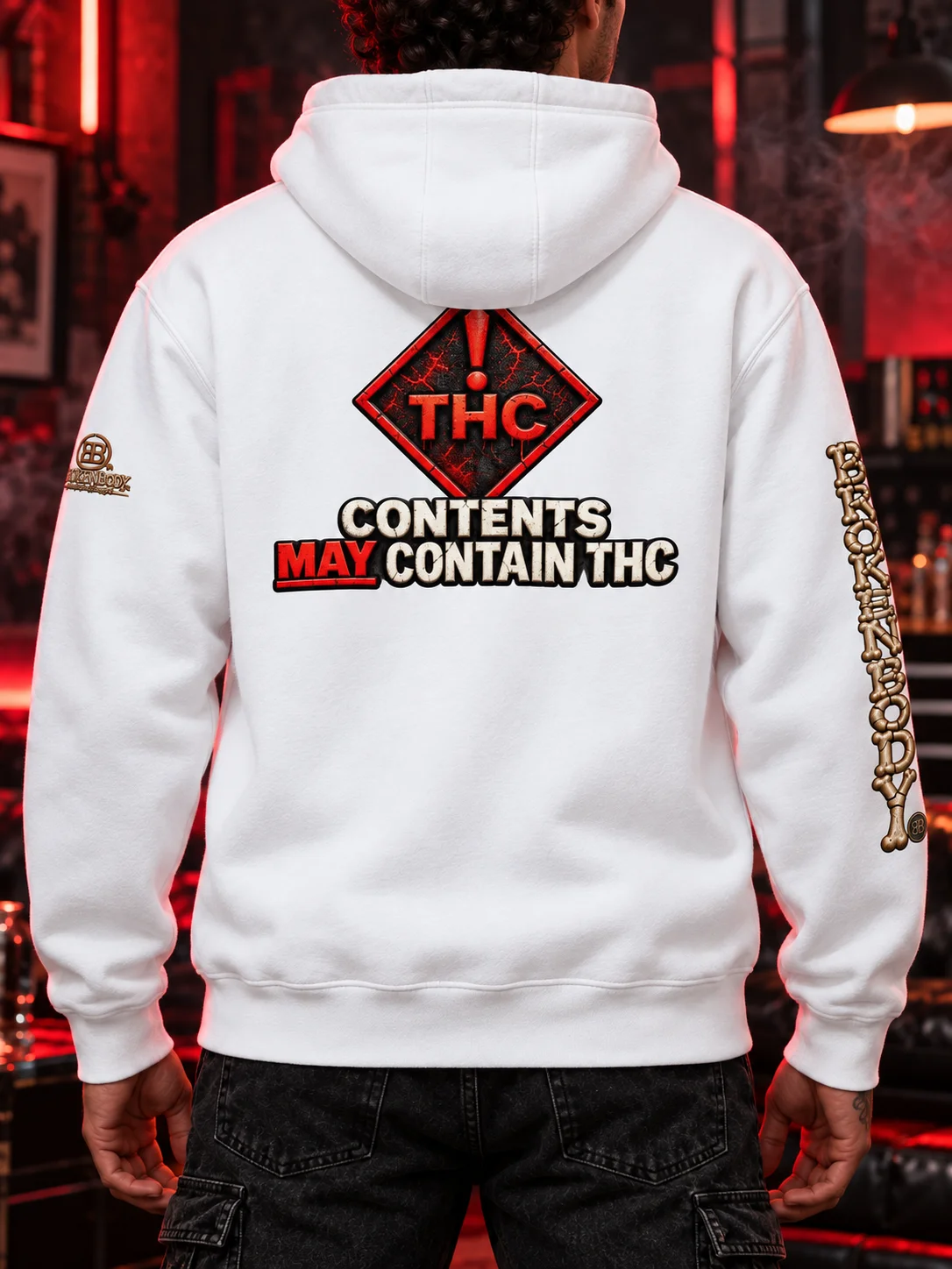 THC Hoodie — Contents May Contain THC™ Cracked Warning Hoodie | Broken Body™ product image (1)