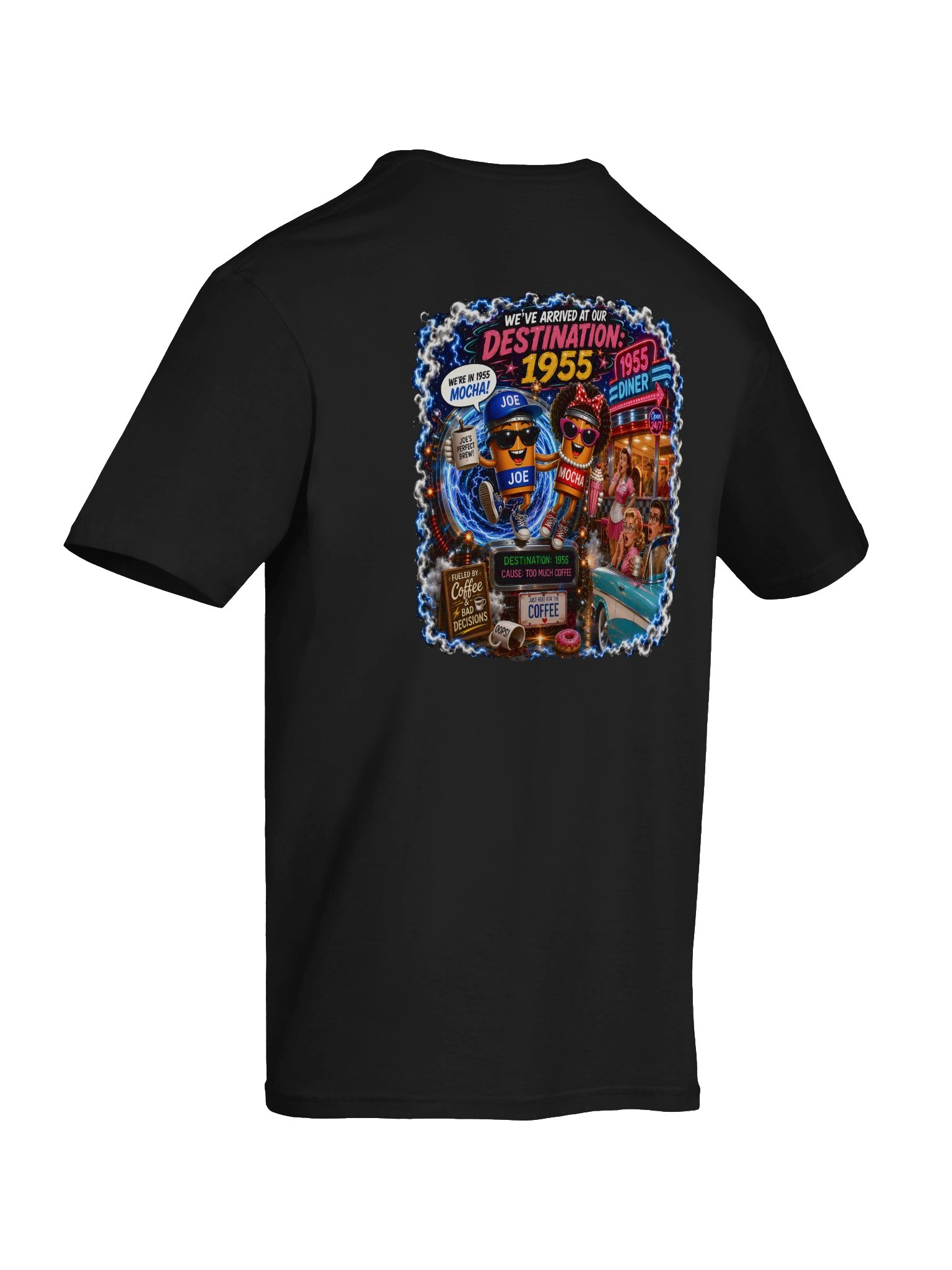1955 🚀 JOE & MOCHA'S TIME TRAVEL ADVENTURES™ Fueled by Coffee. Powered by Bad Decisions. product image (8)