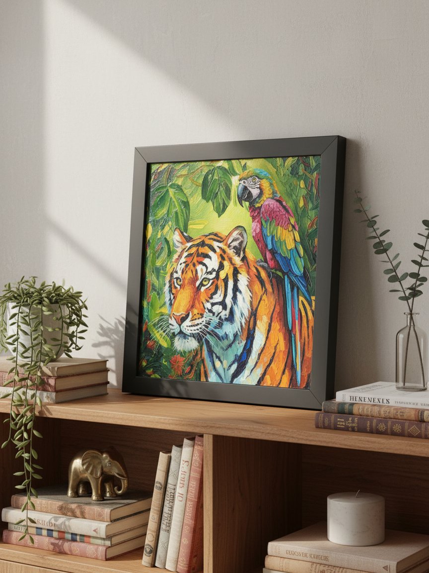 Tropical Tiger and Parrot Wall Art, Colorful Jungle Print product image (3)