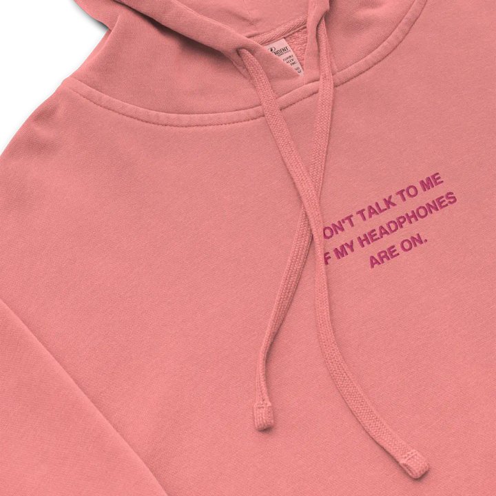 HEADPHONES ON (pink) embroidered pigment hoodie product image (1)