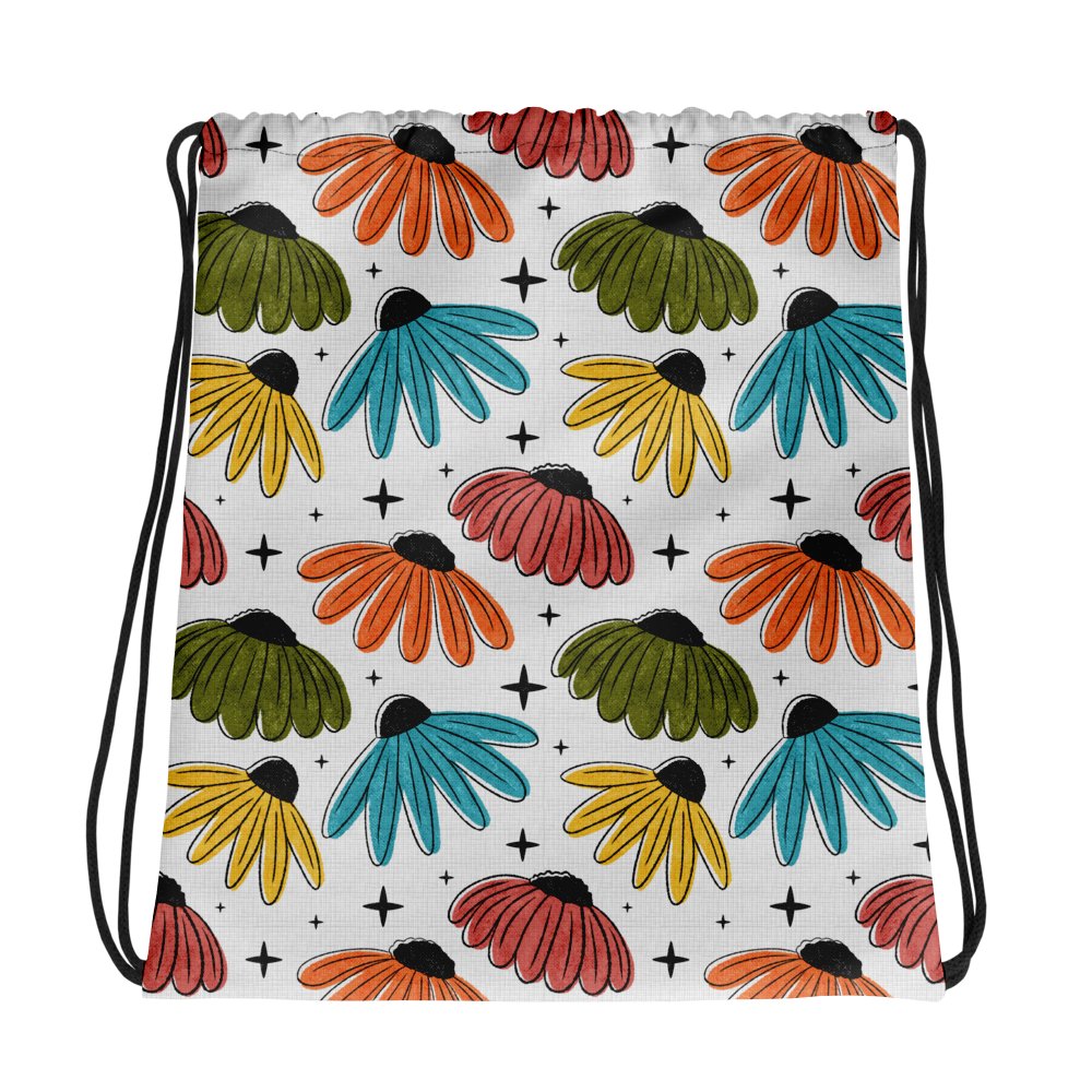 Retro Halftone Coneflowers Drawstring Bag product image (1)