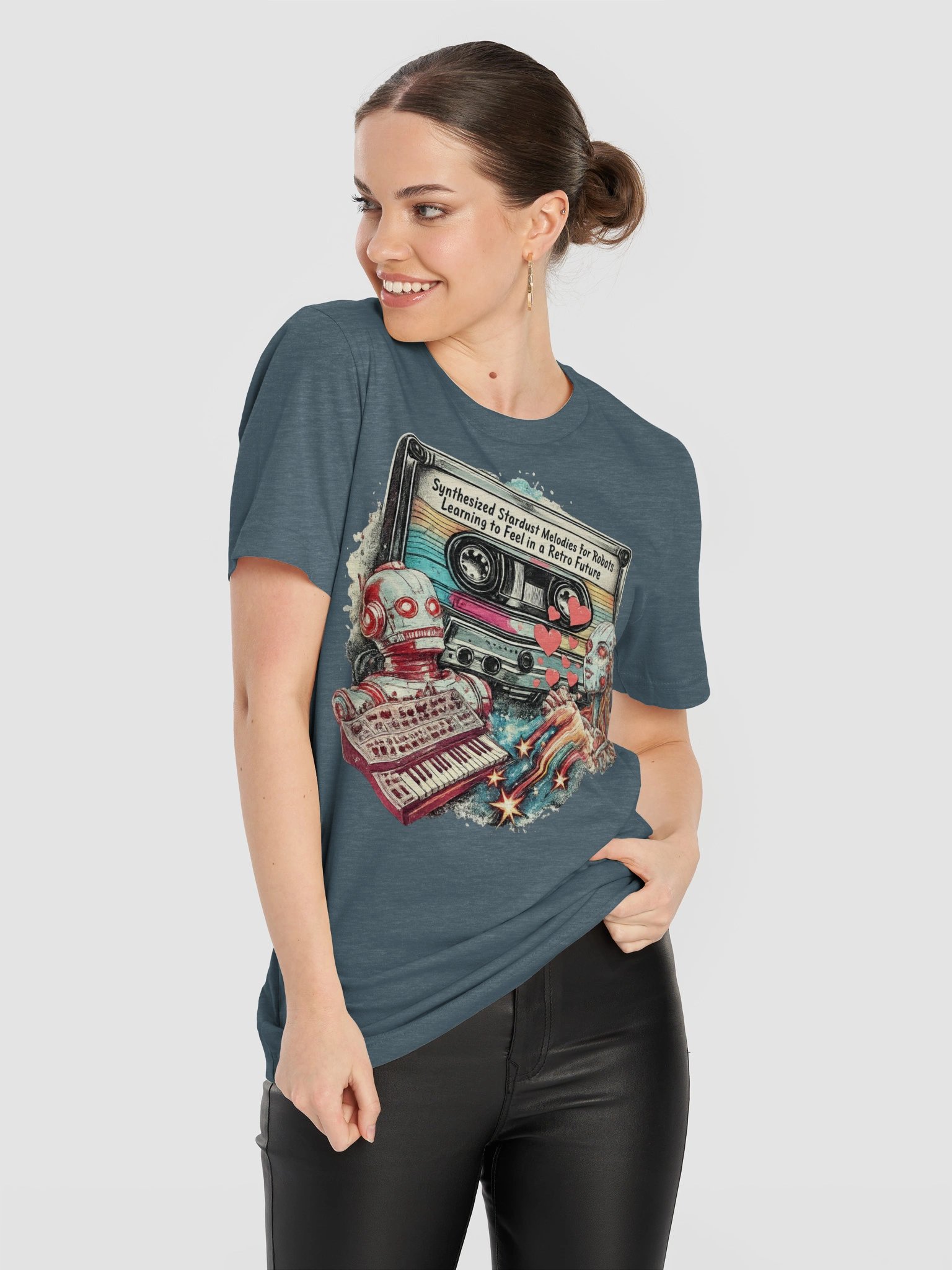 Synthesized Stardust Retro Future Tee, Whimsical Robot Music Lover Shirt product image (12)