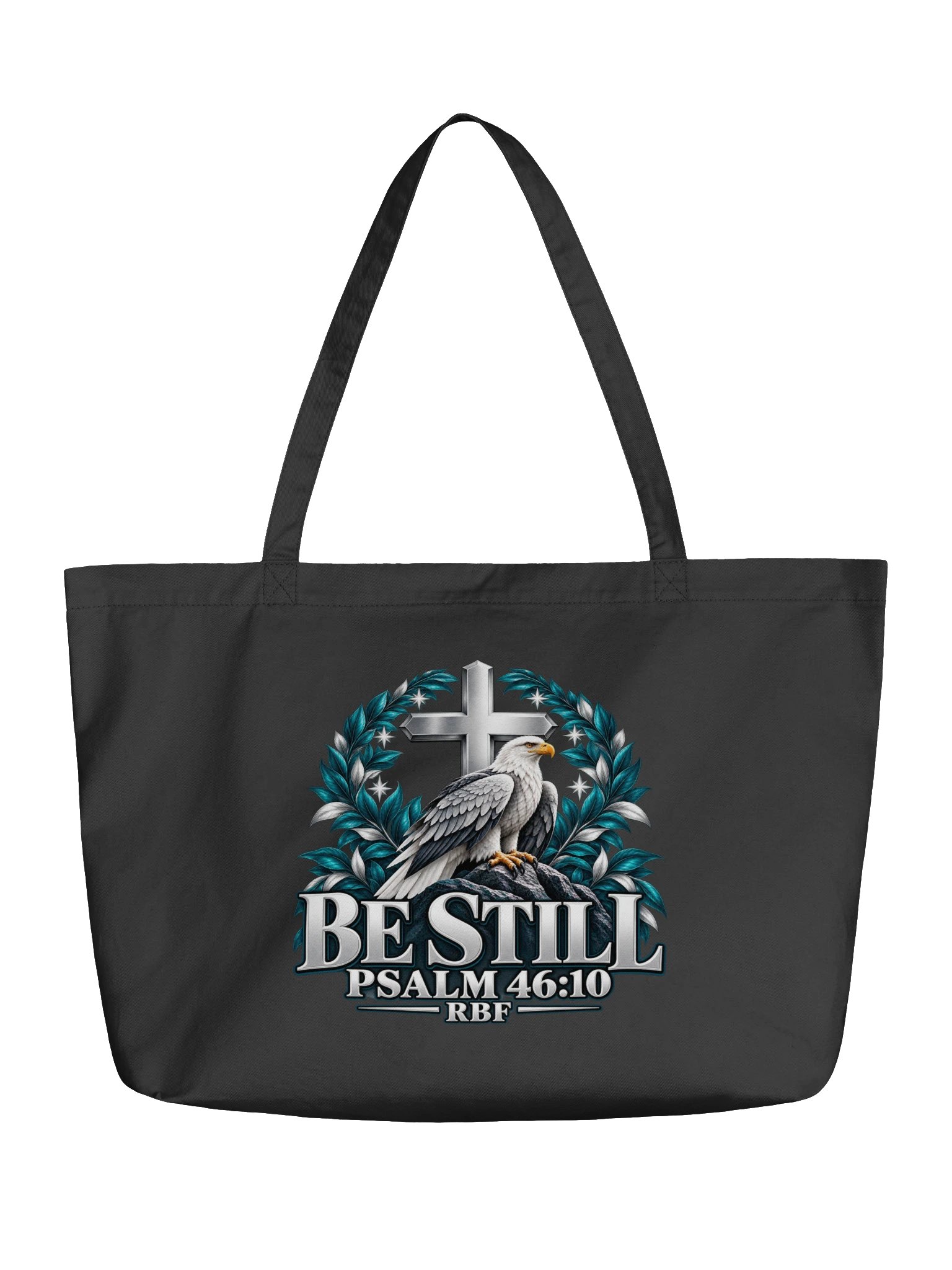 Be Still Silver & Teal Eagle Large Tote — Psalm 46:10 product image (1)