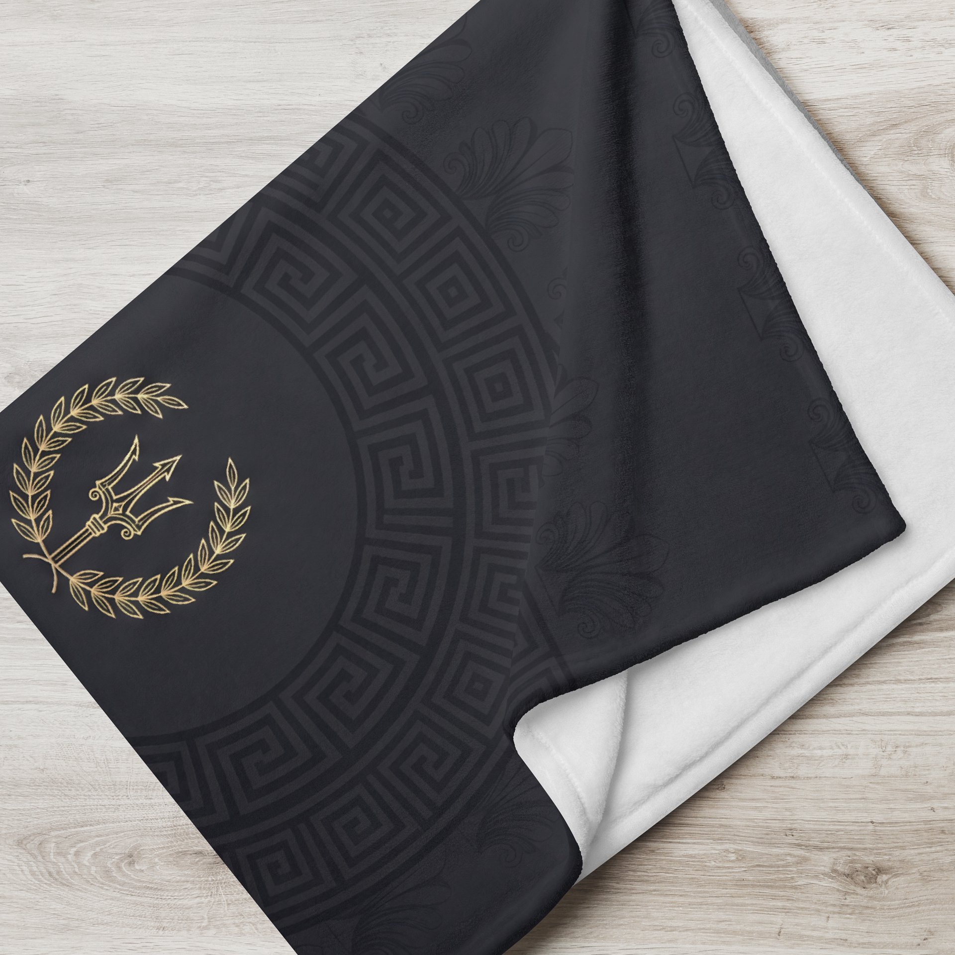 Greek Mythology Trident Emblem Luxury Throw — Midnight Black & Gold product image (5)