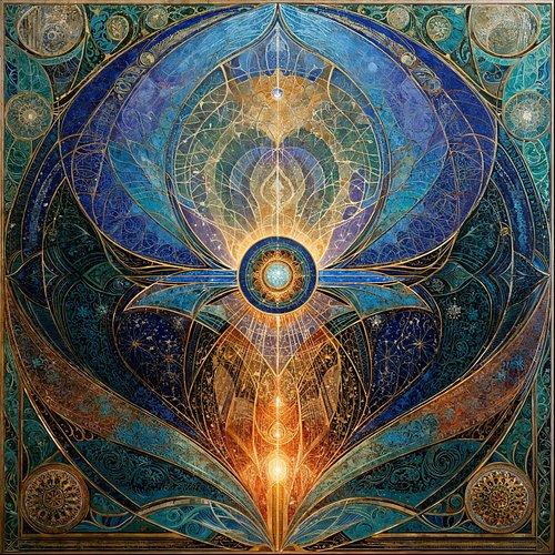 She is the blueprint of creation itself. At her center burns the eternal flame—the spark from which all worlds are born. Arou...