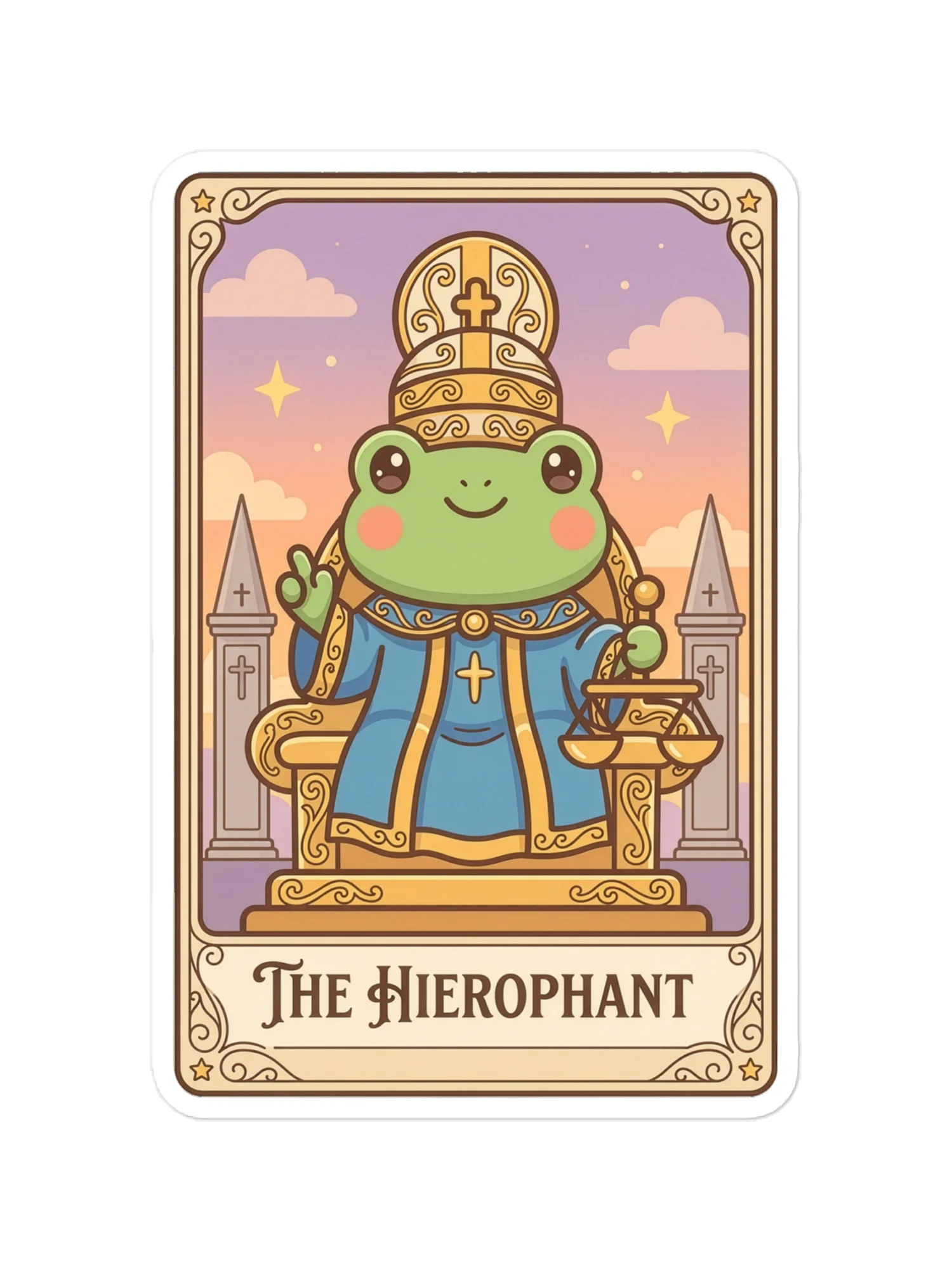 Premium Frog Tarot Card Cutout-style Vinyl Sticker | Featuring Iconic "The Hierophant" Artwork from the Tarotoads! Collection by Everbright Studio product image (1)