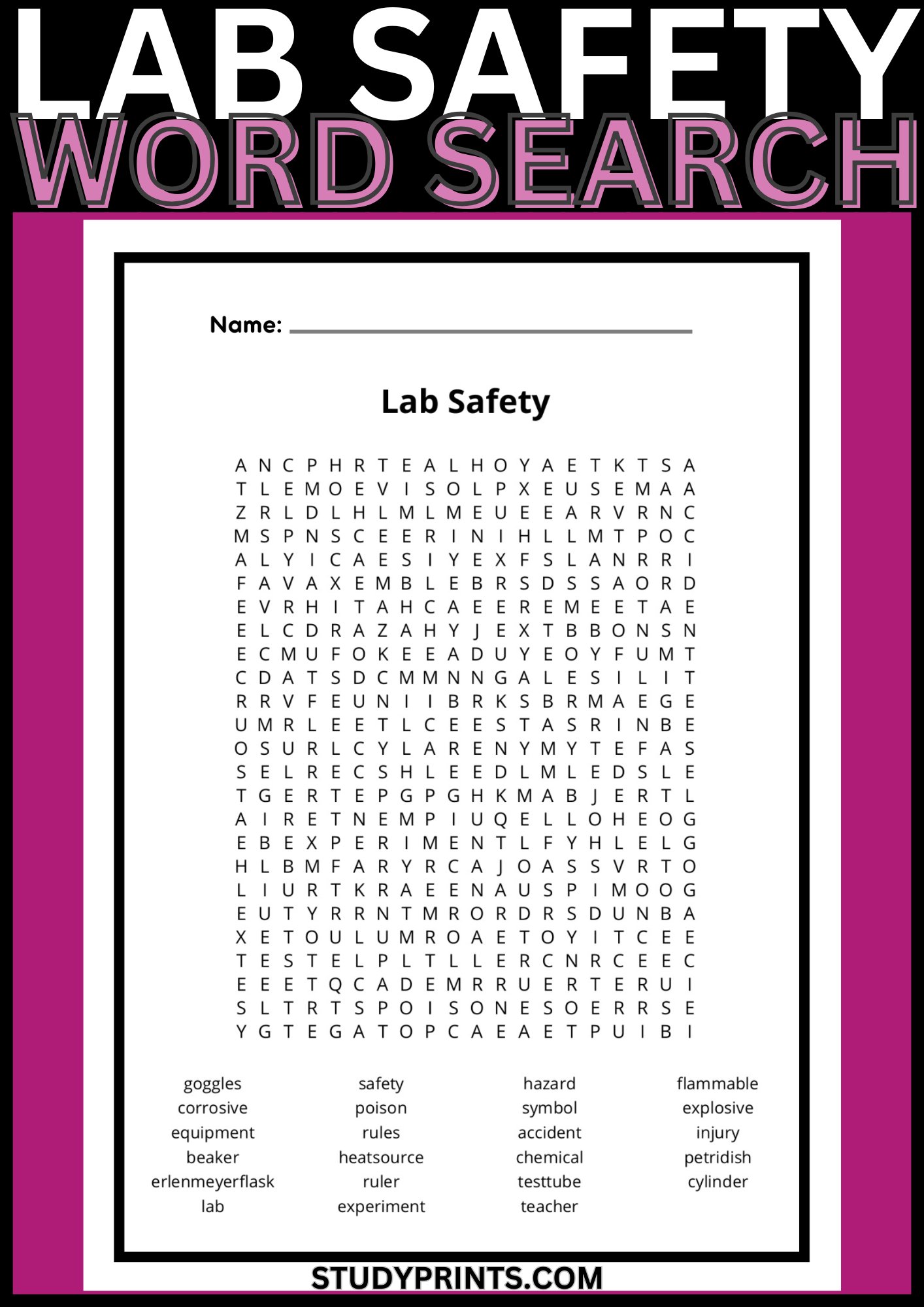 Lab Safety Word Search Puzzles Answer Key product image (1)