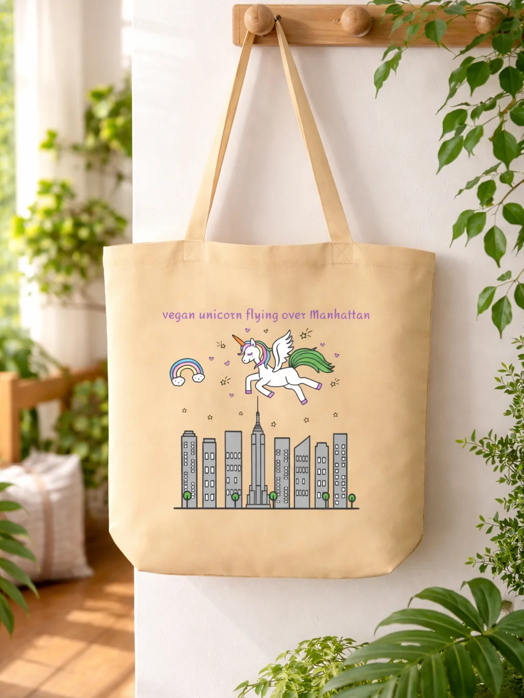 Vegan Unicorn Flying Over Manhattan - Organic Tote Bag product image (1)