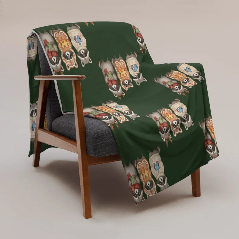 Cozy Green Fuzzy Throw Blanket – Christmas Raccoon Puzzle Design product image (10)