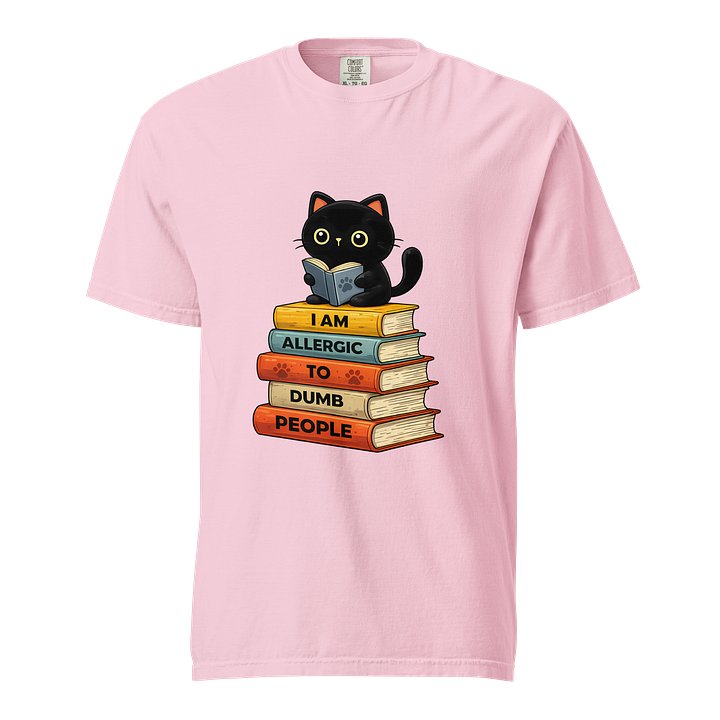 Cat Book Lover T-Shirt – “I Am Allergic to Dumb People” product image (1)