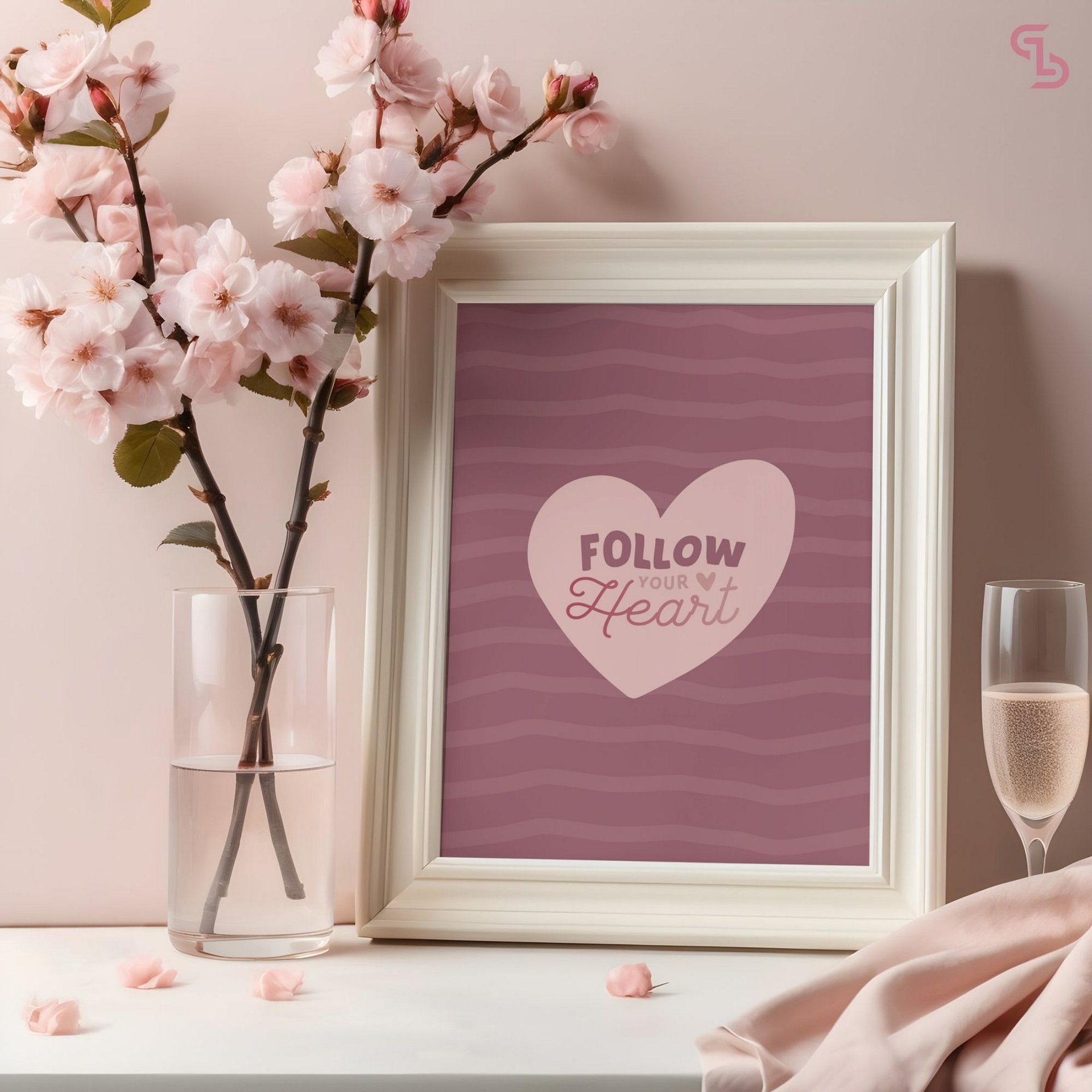 FOLLOW YOUR HEART Pink Digital Wall Art Printable, Wall Art For Living Room, Bathroom Wall Art, Modern Wall Art product image (2)