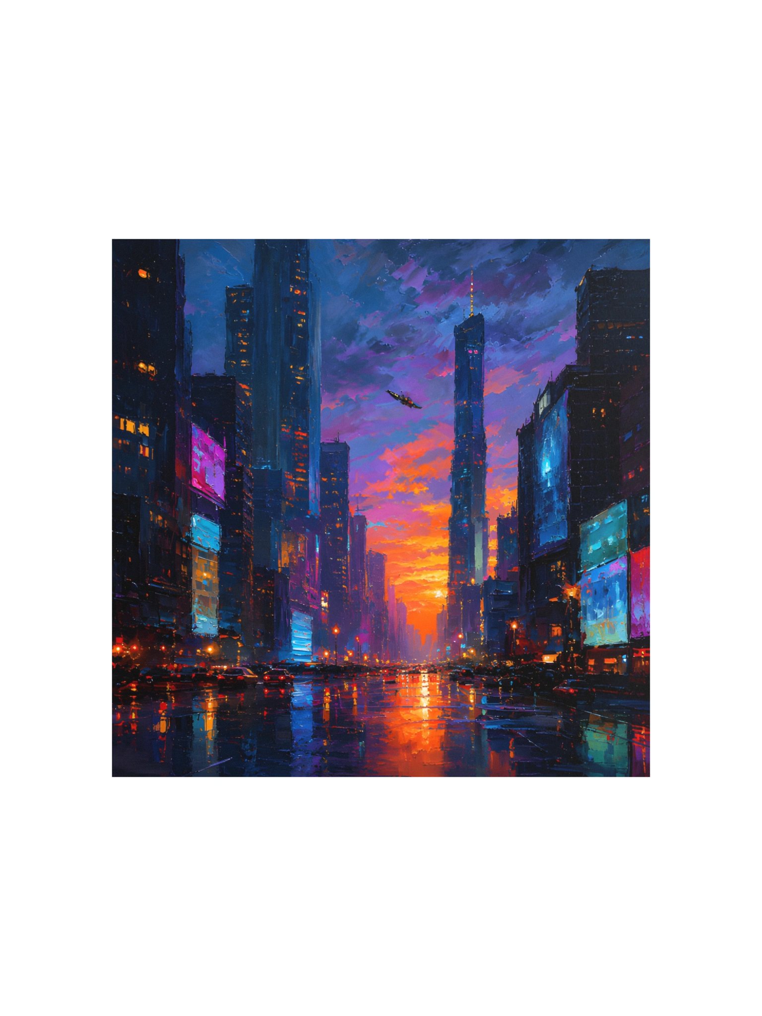 Neon Metropolis: Futuristic Cityscape at Dusk - Cyberpunk Wall Art product image (2)