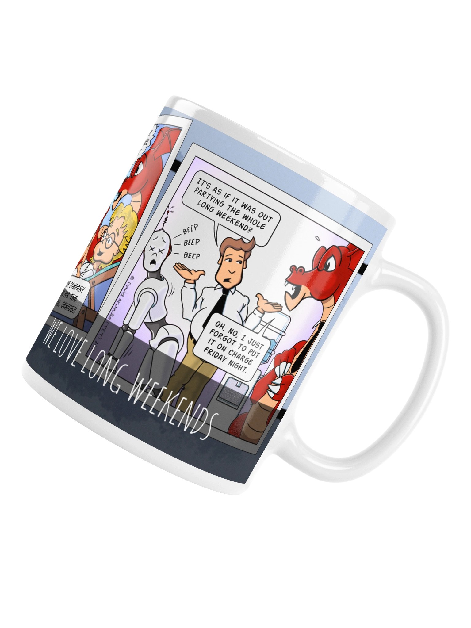 Resident Dragon Comic We Love Long Weekends Three-Panel Mug product image (6)