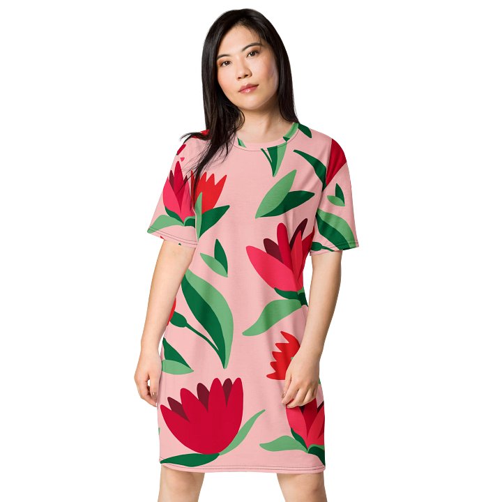 Stylish Pink Floral T-Shirt Dress - Oversized Trendy Design | TDSMUSIC.com product image (1)