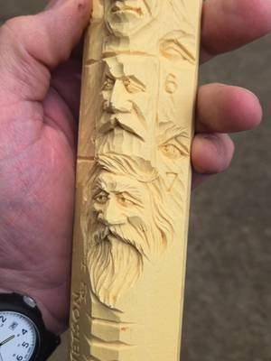 Look what I got in the mail!  Managed to find a study stick from '93, a Dave Stetson one. Absolutely a treasure!  Study Sticks are resin casting of original woodcarvings, used to show step by step processes on how to find more intricate shapes in wood.  This one in particular concentrating on facial features. #woodcarving #whittling #woodart #sculpture #folkart