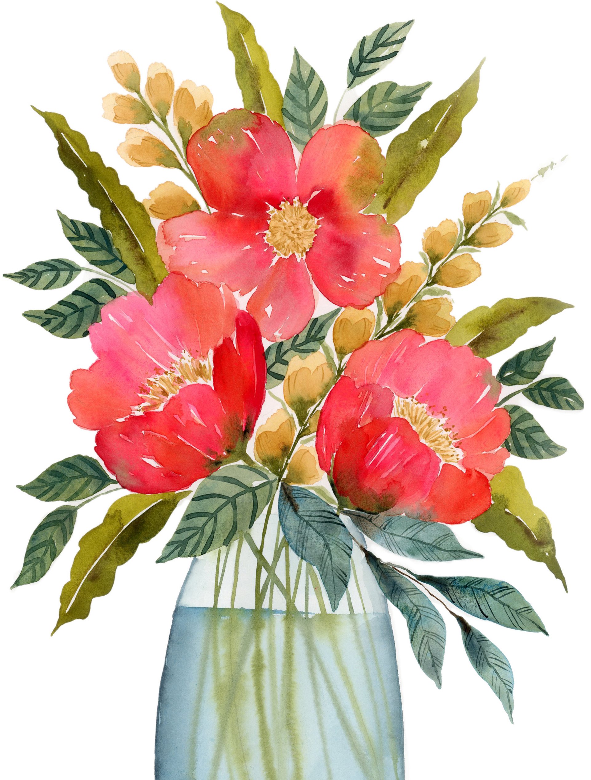 Floral Watercolor Print - Red Romance product image (2)