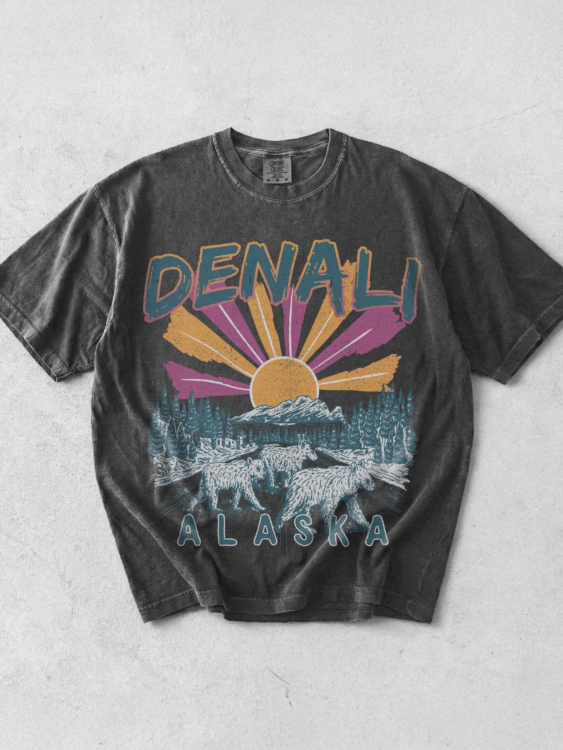 Denali Alaska National Park Shirt – Vintage Sunset Bear Landscape Retro Travel Tee product image (1)