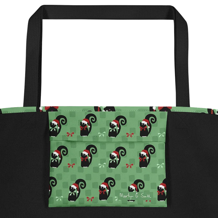 Black Christmas Kitties On Mint Green Checkerboard – Large Tote Bag product image (2)