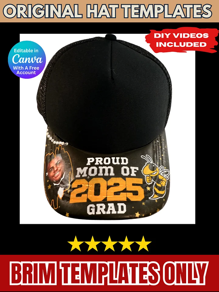 Original Hat Template - How to add an Image to the Bottom Brim of Your Hat - DIY Video Included - PDF PSD PNG Editable in Canva product image (2)