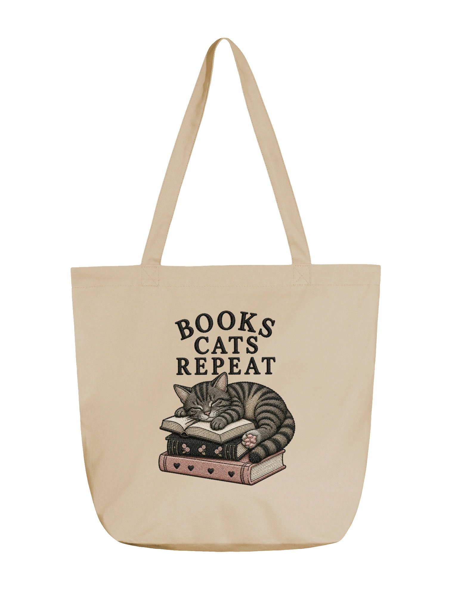 Books Cats Repeat Organic Cotton Tote Bag | Cat Book Lover Gift product image (3)