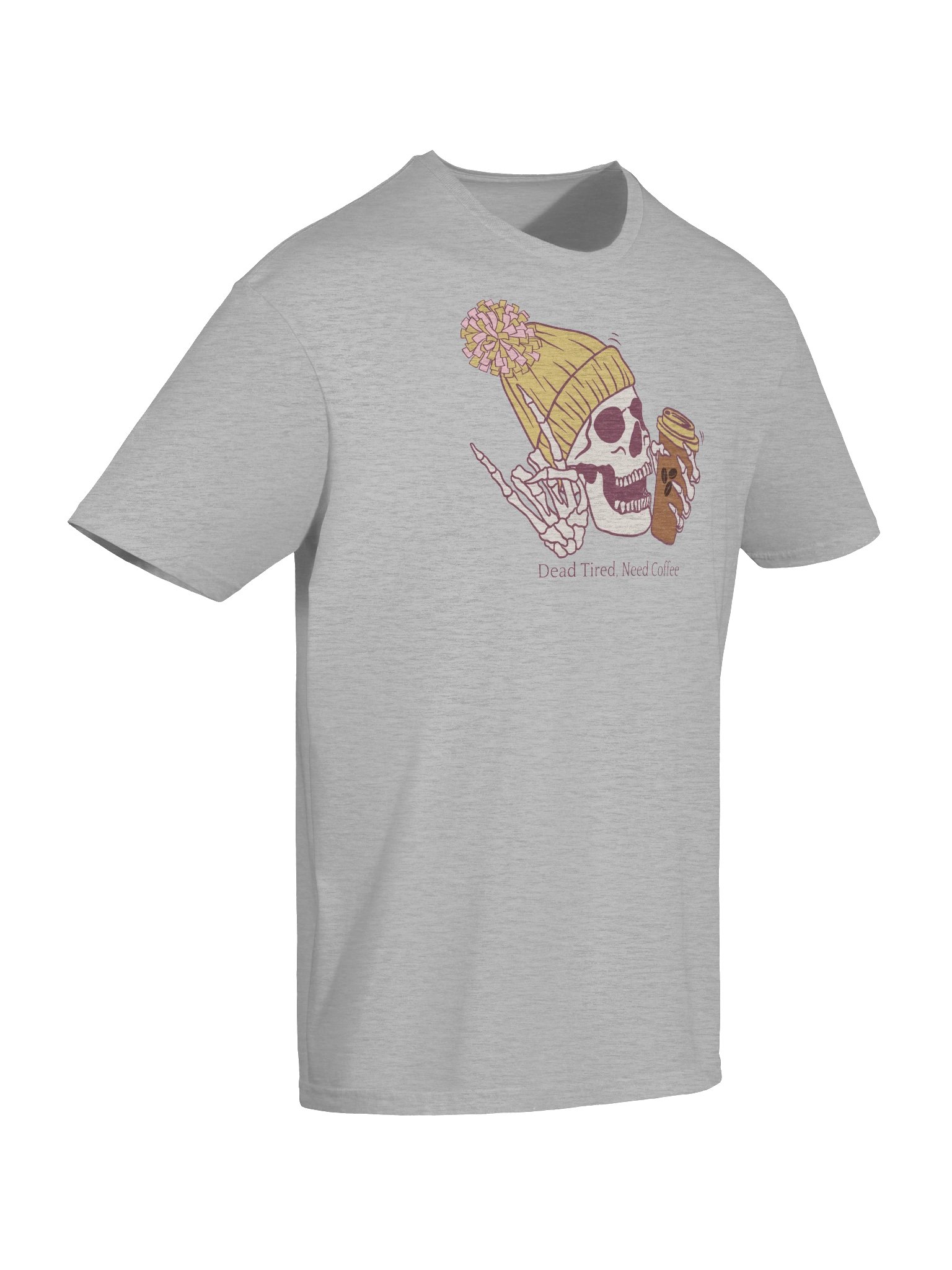 Golden “Dead Tired, Need Coffee.” Skeleton Tee – Light Unisex Softstyle Coffee Lover shirt product image (3)