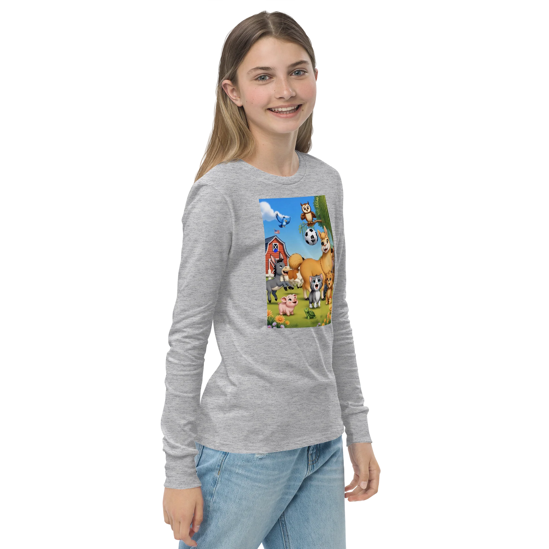 Cute Farm Animal Soccer Cartoon Youth Long Sleeve Tee product image (4)